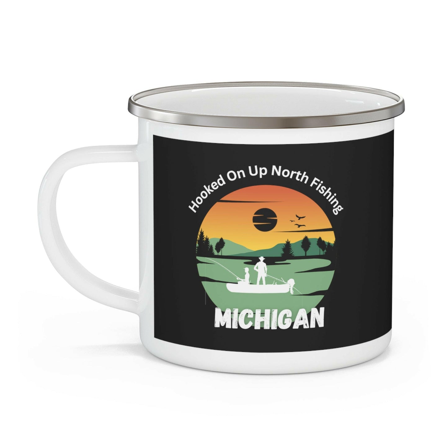 Hooked on Up North Fishing Enamel Mug