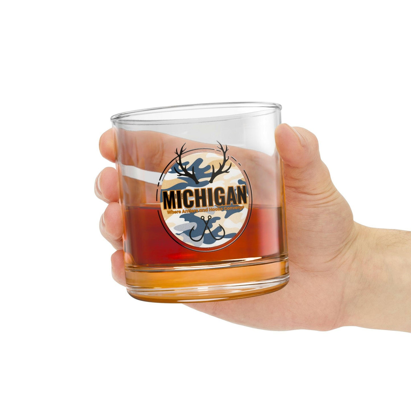 Michigan Antler & Hook Rocks Glass, 10oz
