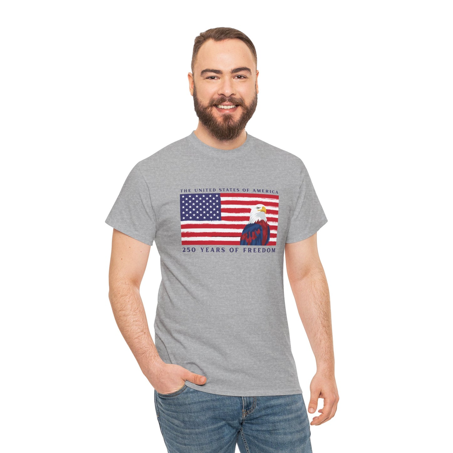 Patriotic American Flag Tee – "250 Years of Freedom" Bald Eagle Tee