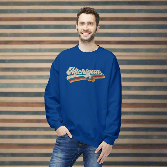 Michigan Retro Striped Unisex Midweight Softstyle Fleece Crewneck Sweatshirt