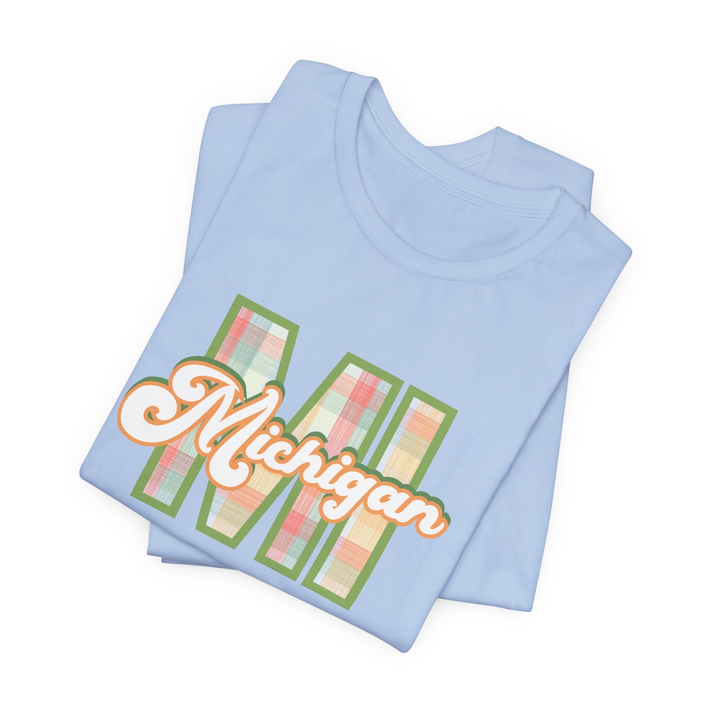 "MI" Plaid Michigan Script Tee