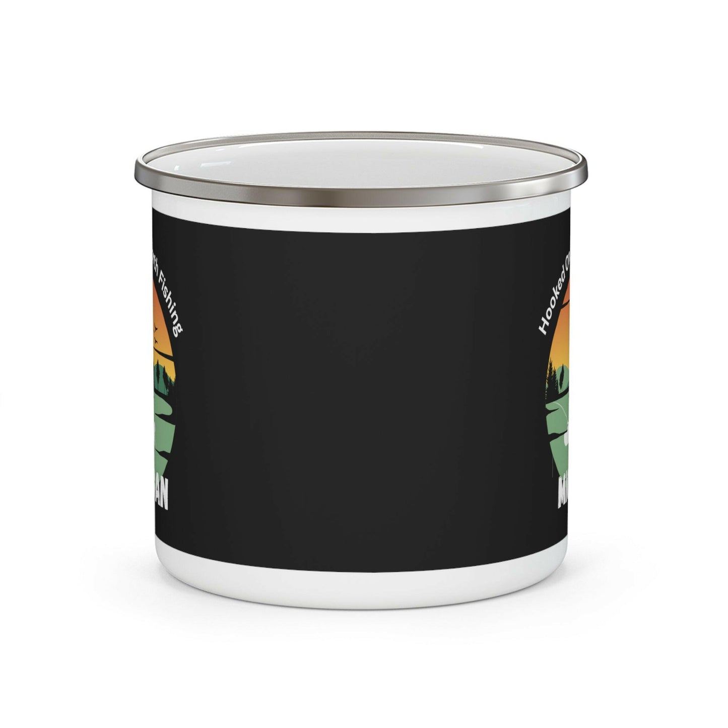 Hooked on Up North Fishing Enamel Mug