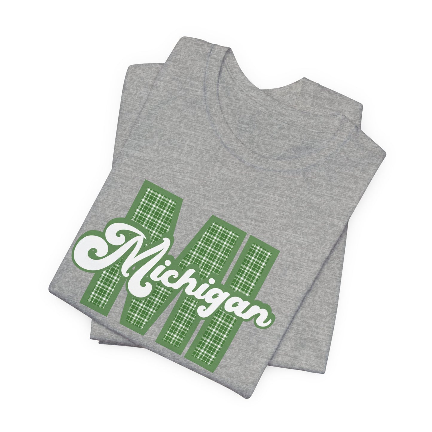 "MI" Plaid Michigan Script Tee