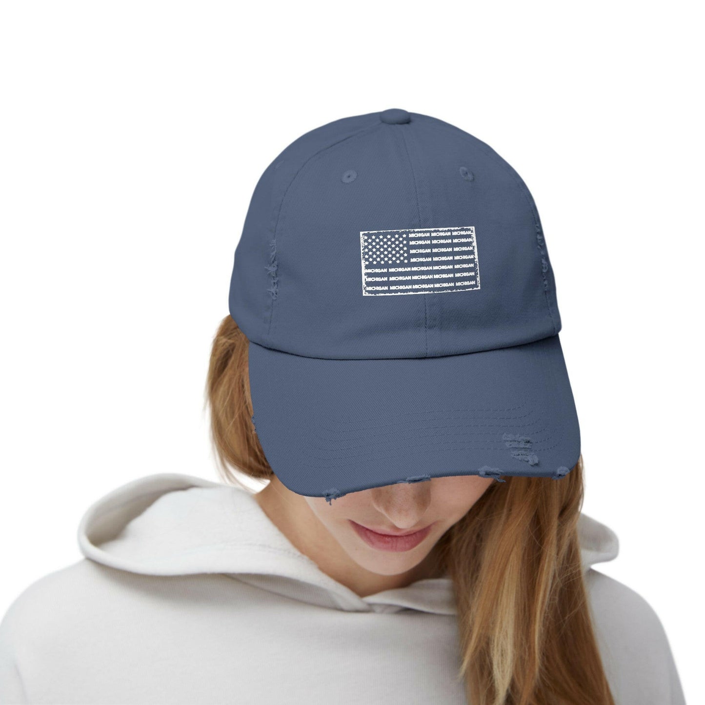 Where Stars, Stripes, and Michigan Pride Unite Distressed Cap