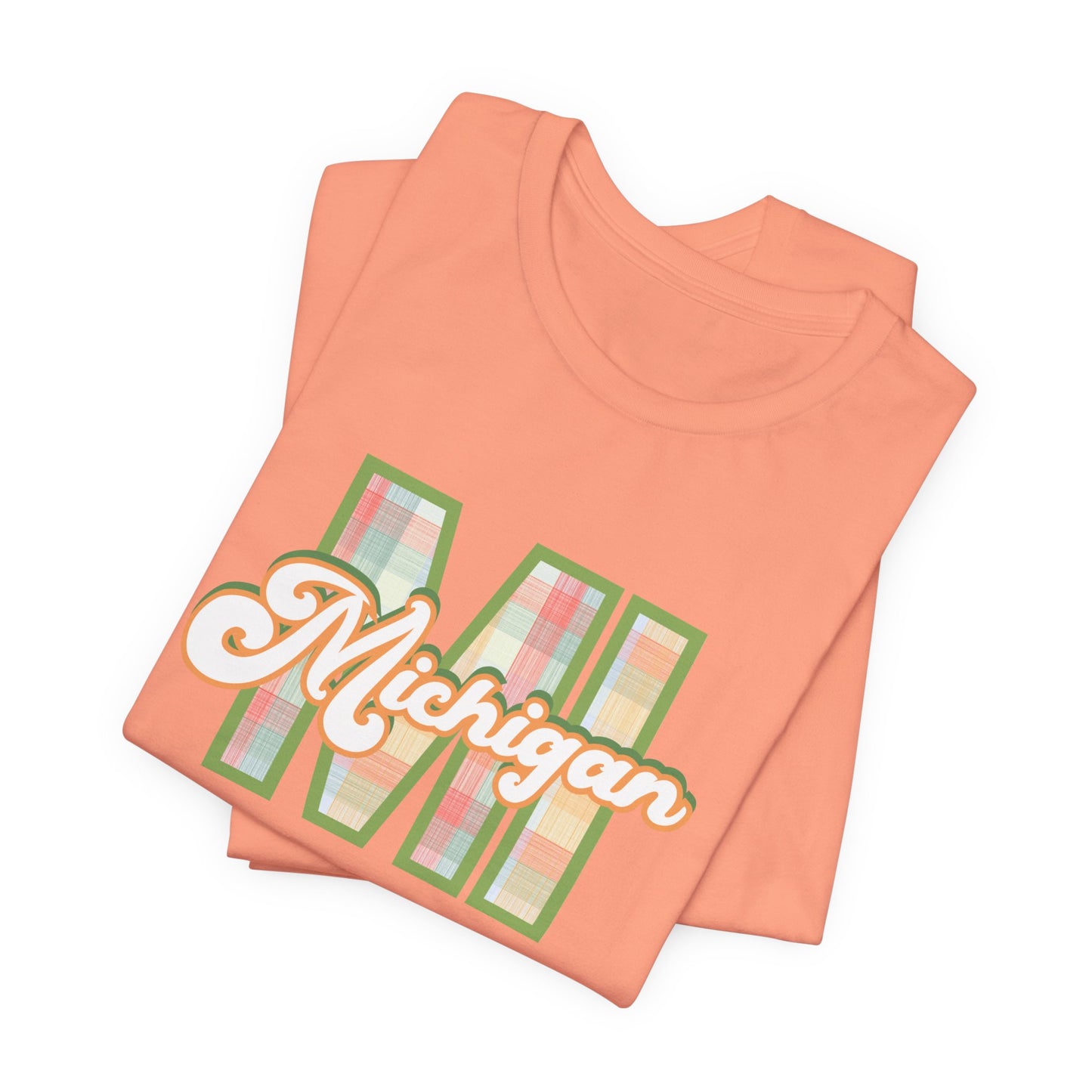 "MI" Plaid Michigan Script Tee