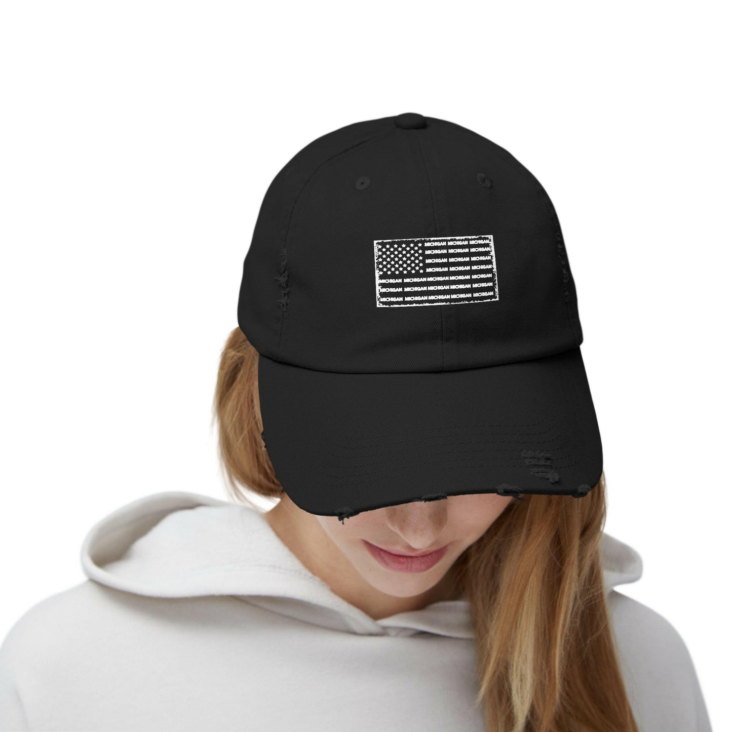 Where Stars, Stripes, and Michigan Pride Unite Distressed Cap