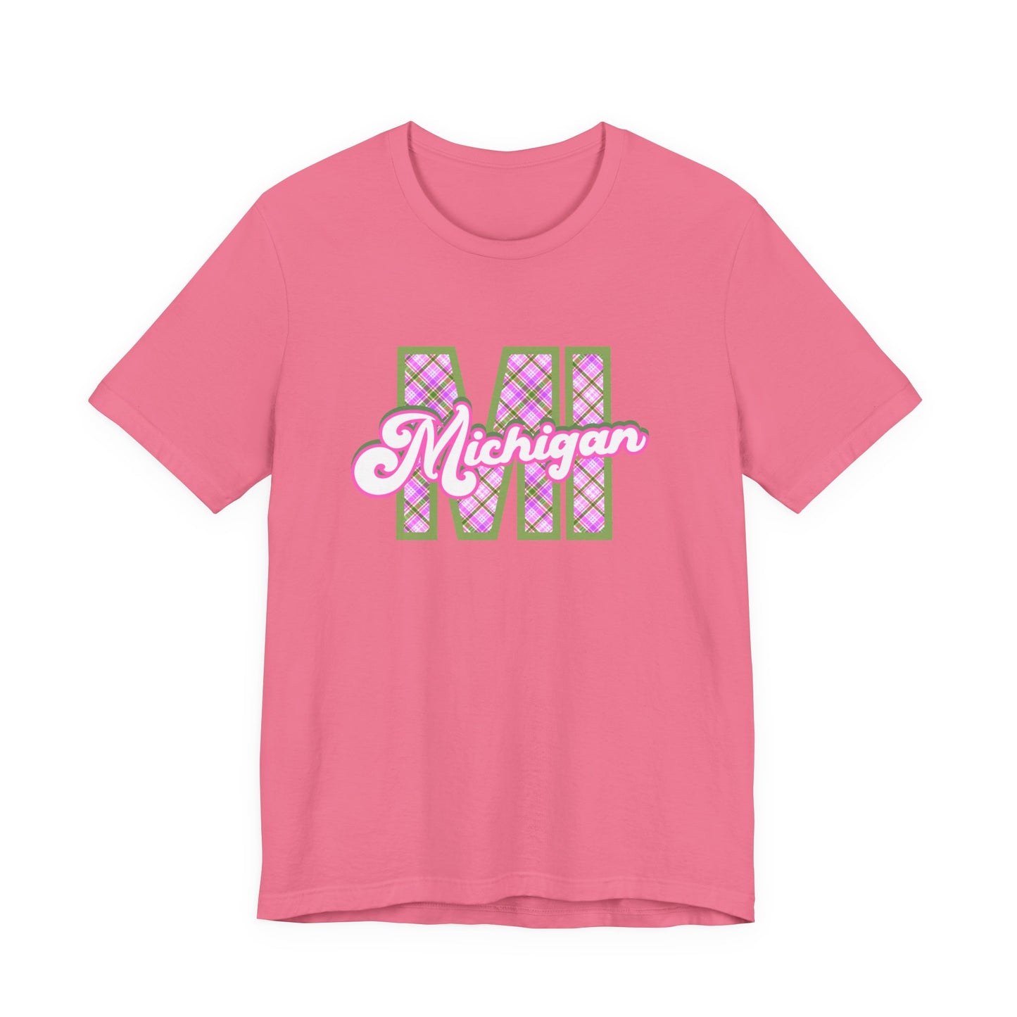 "MI" Plaid Michigan Script Tee