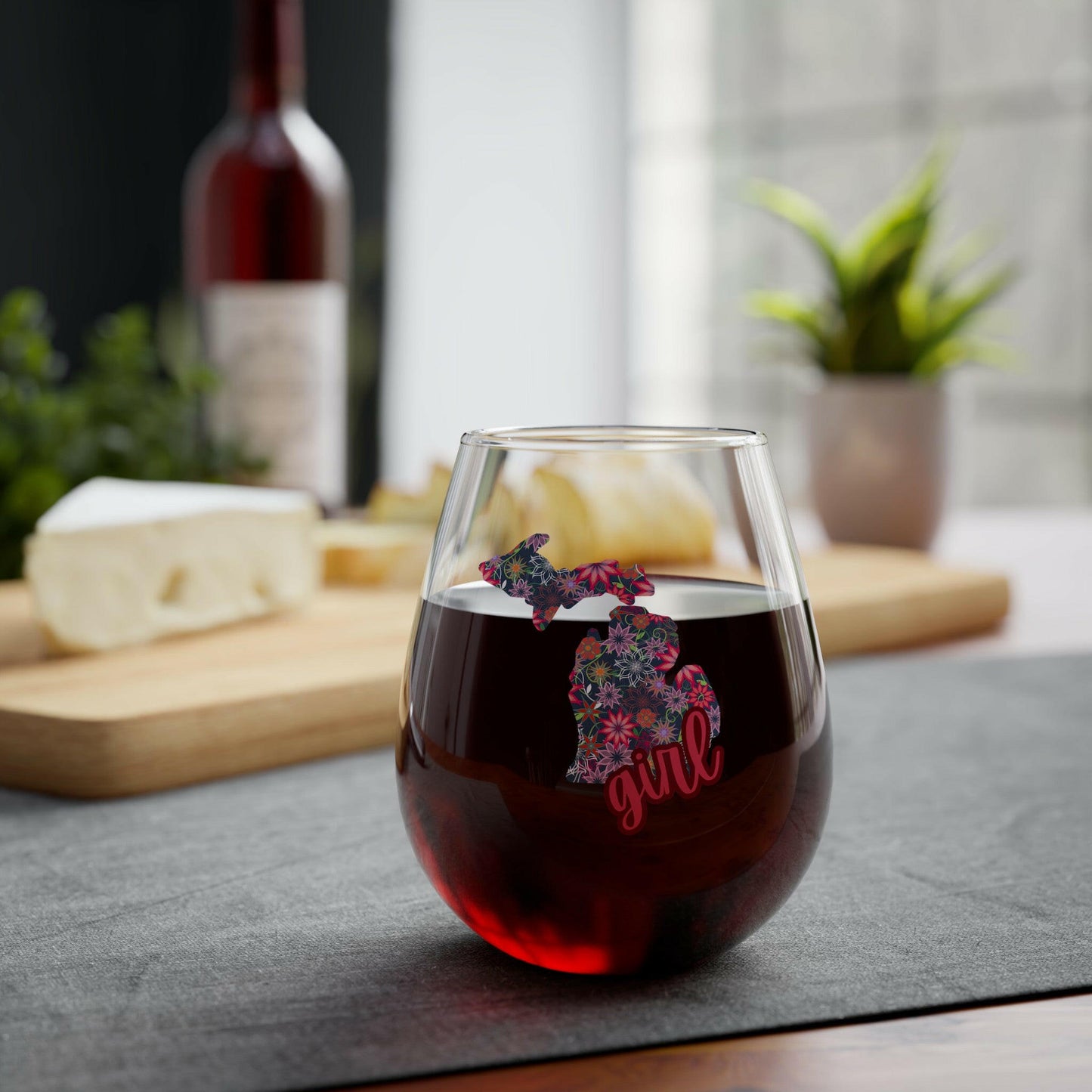 Michigan Girl Floral Stemless Wine Glass, 11.75oz