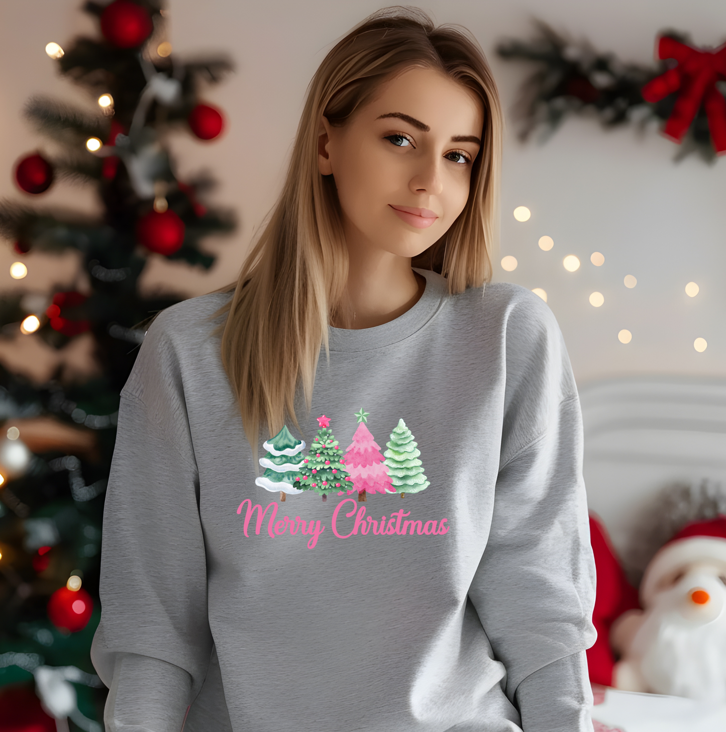 Merry Christmas Pink & Green Tree Sweatshirt