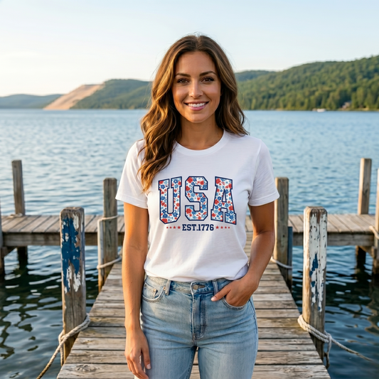 USA Floral Tee