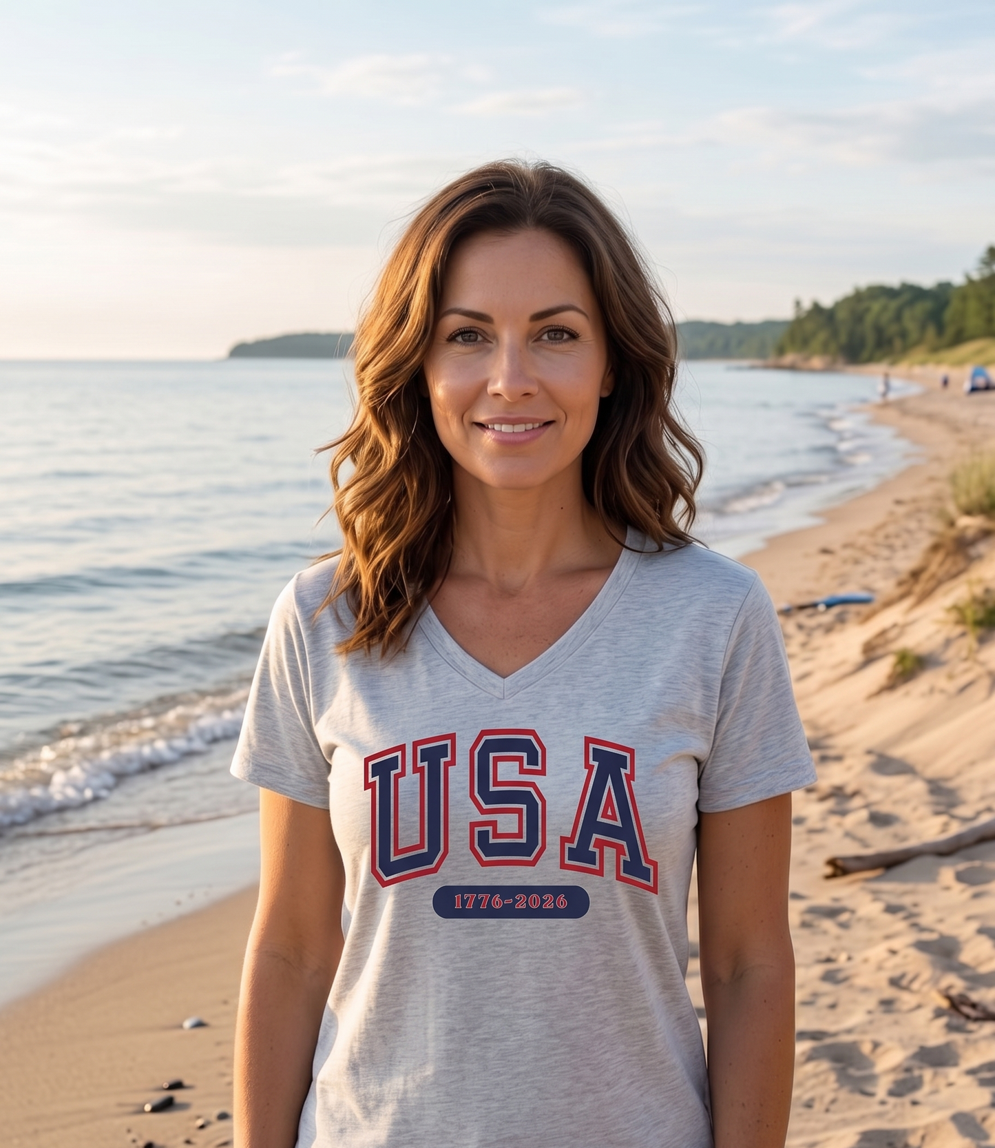 USA Retro Varsity V-Neck Tee