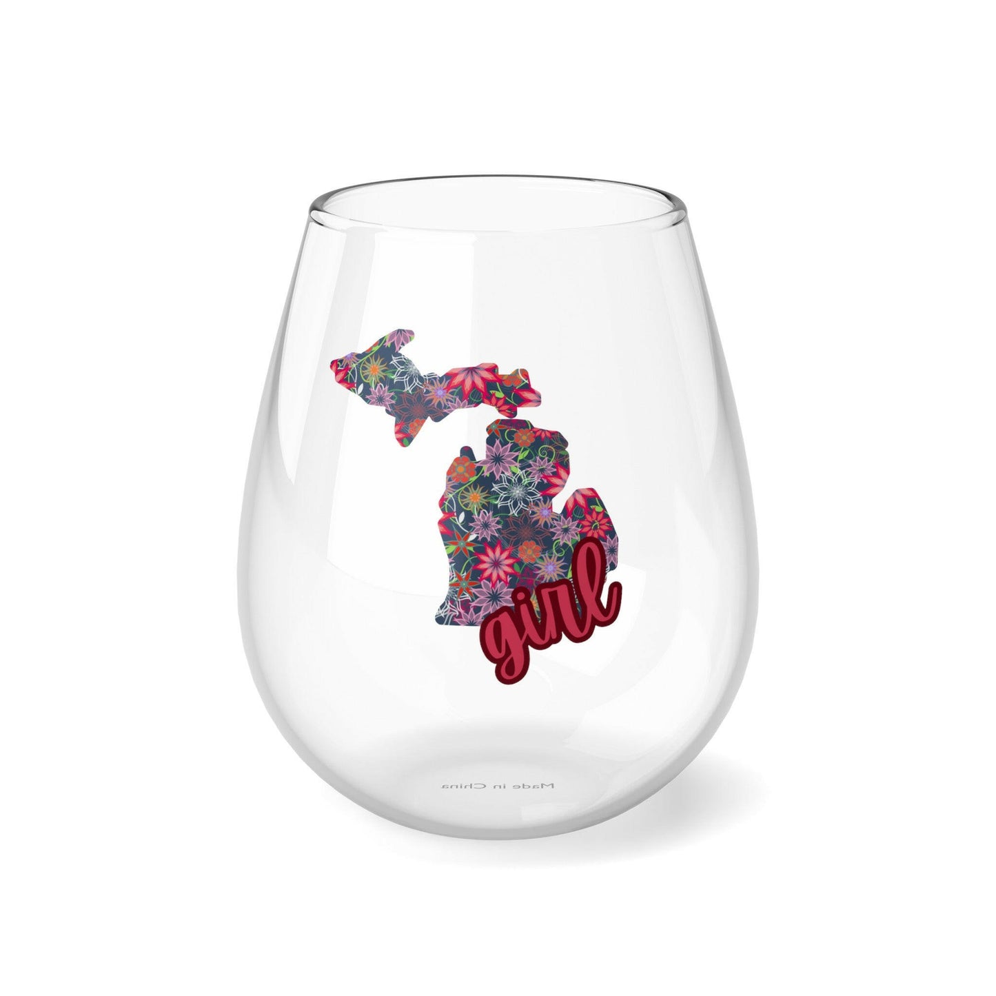 Michigan Girl Floral Stemless Wine Glass, 11.75oz