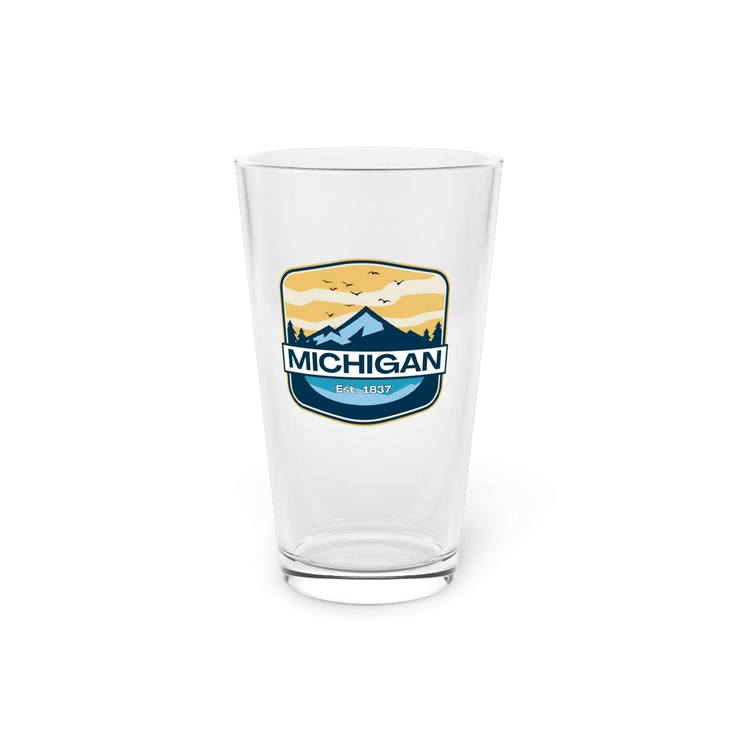 Michigan Adventure Est. 1837 Badge Pint Glass, 16oz