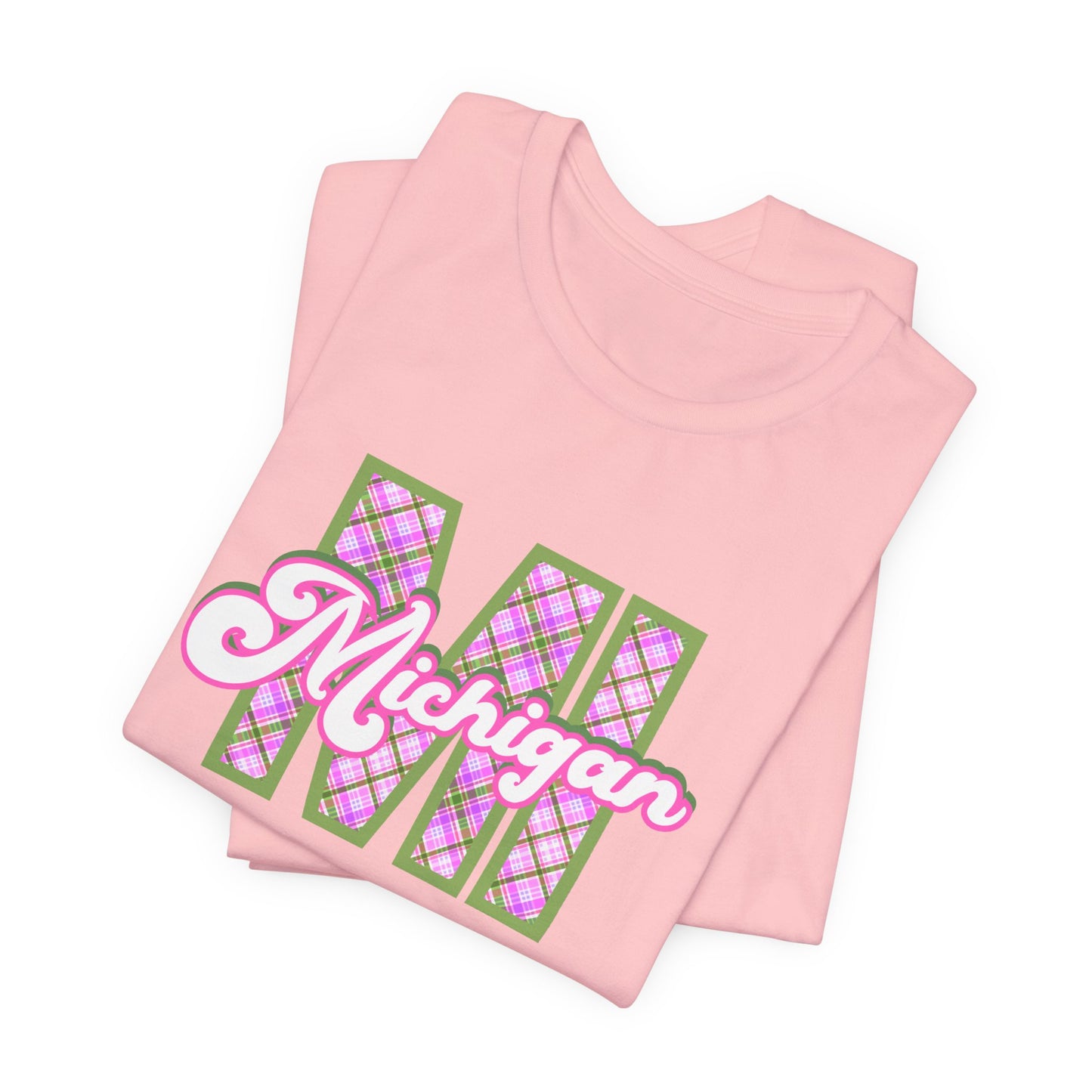 "MI" Plaid Michigan Script Tee