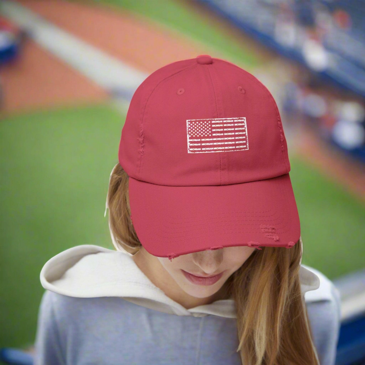Where Stars, Stripes, and Michigan Pride Unite Distressed Cap