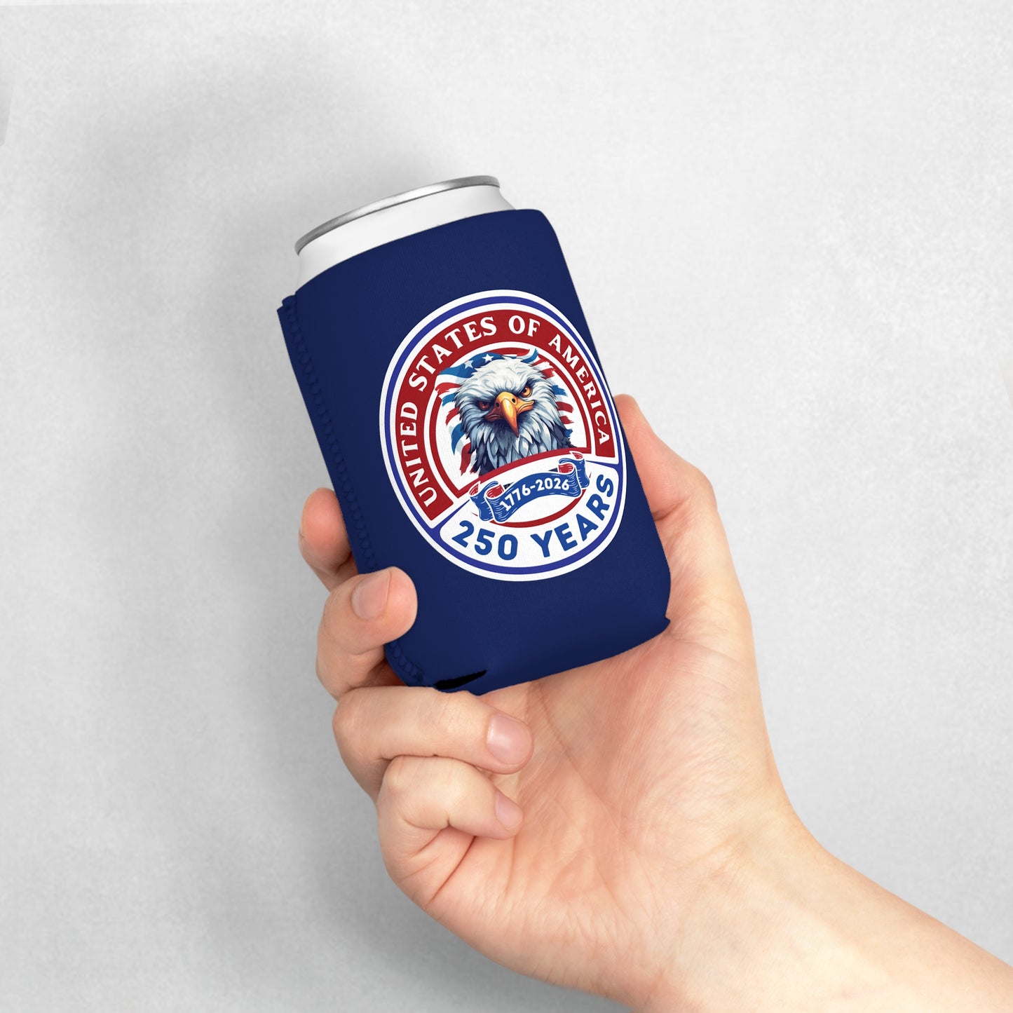 250 Years USA Eagle Can Cooler Sleeve – Patriotic 1776-2026
