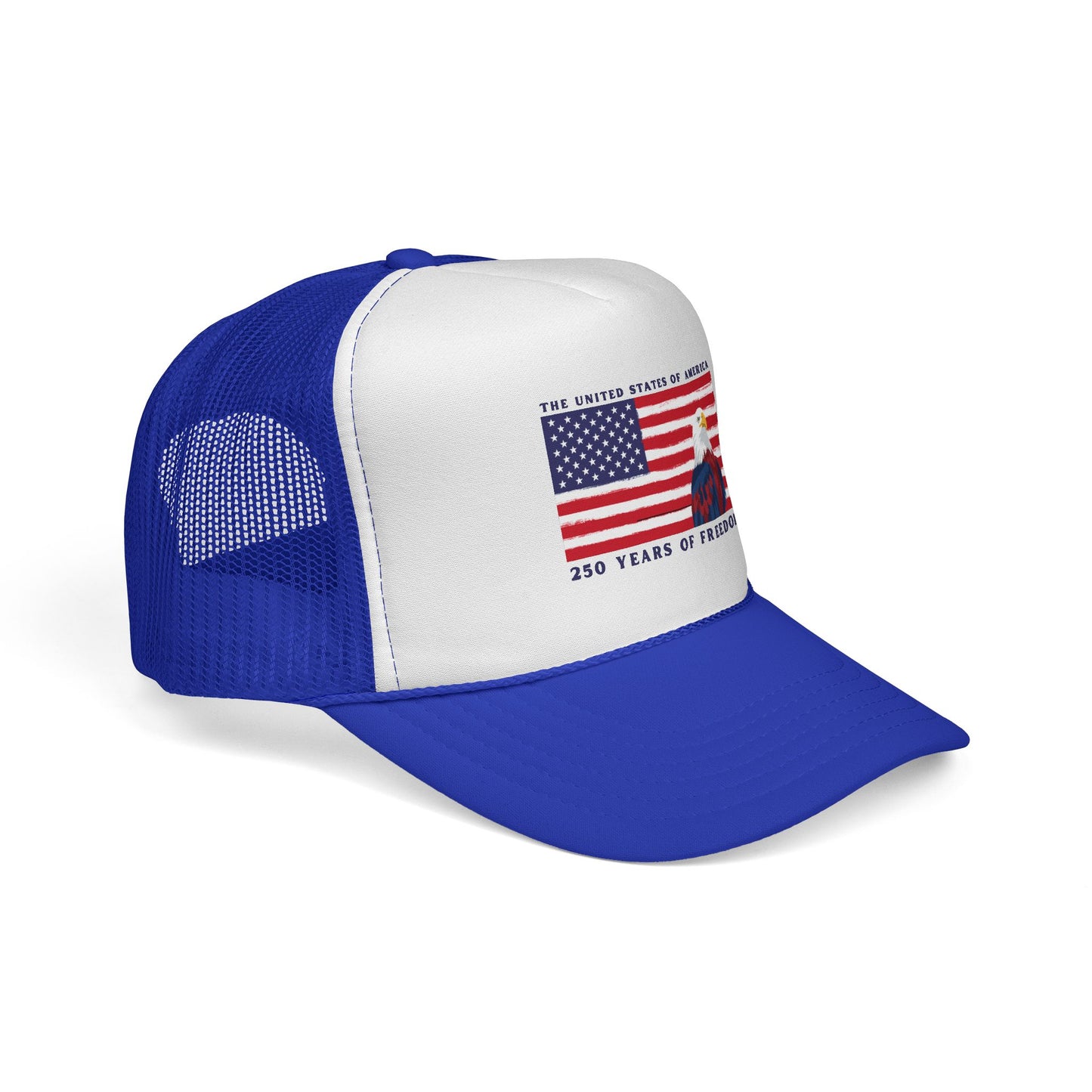 Patriotic Trucker Cap - American Flag & Bald Eagle, "250 Years of Freedom"
