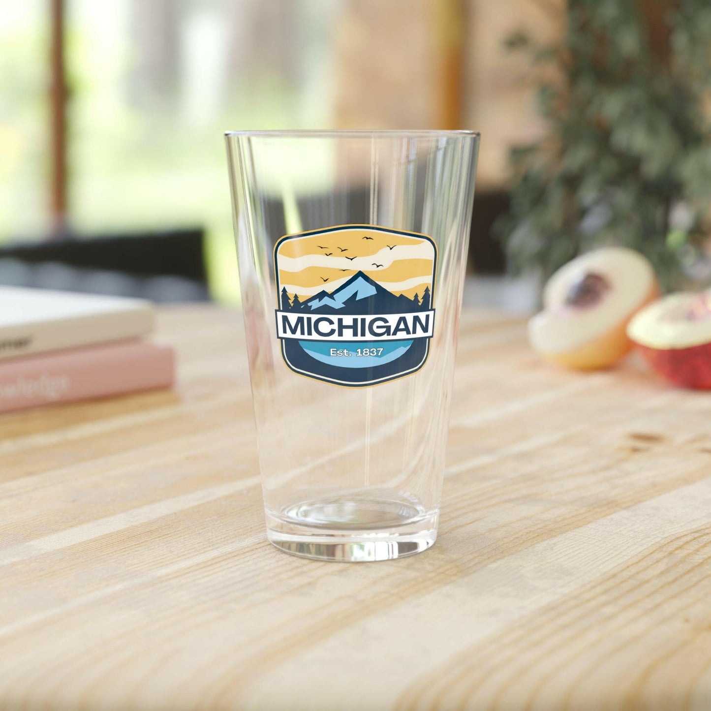 Michigan Adventure Est. 1837 Badge Pint Glass, 16oz