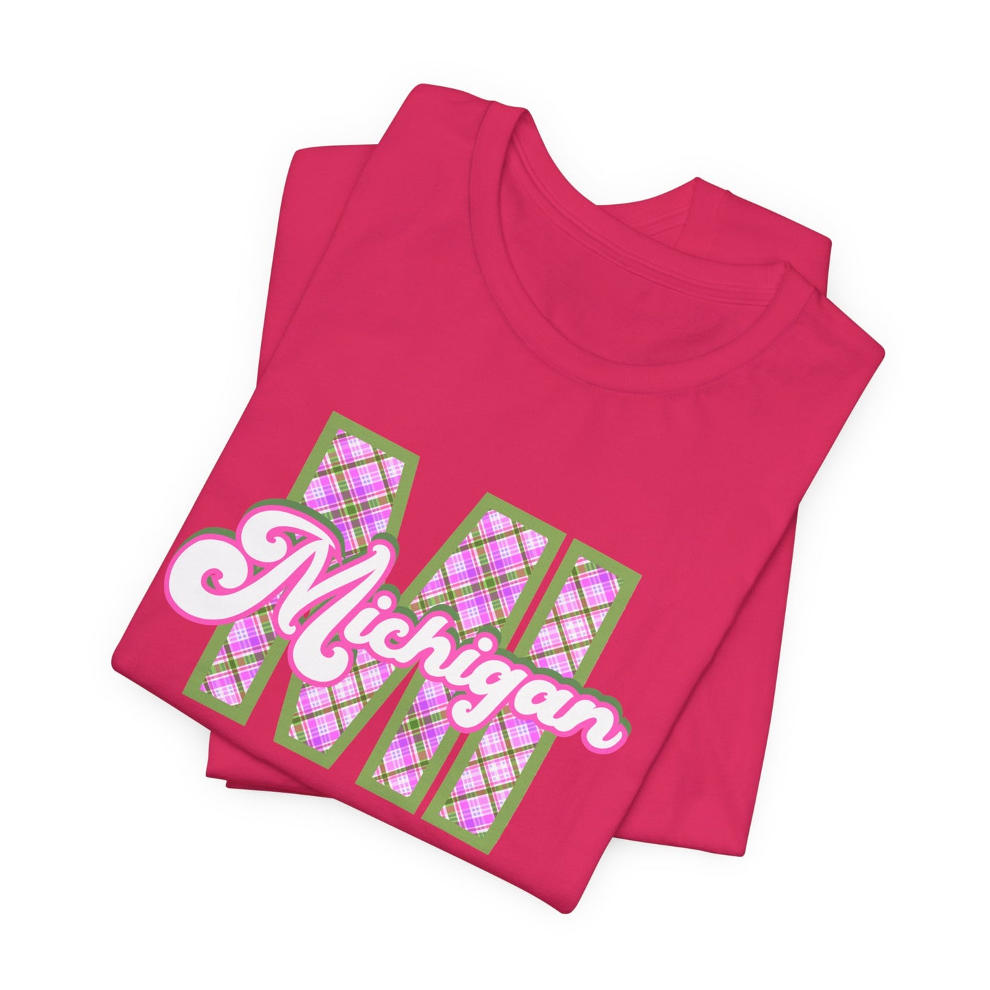 "MI" Plaid Michigan Script Tee