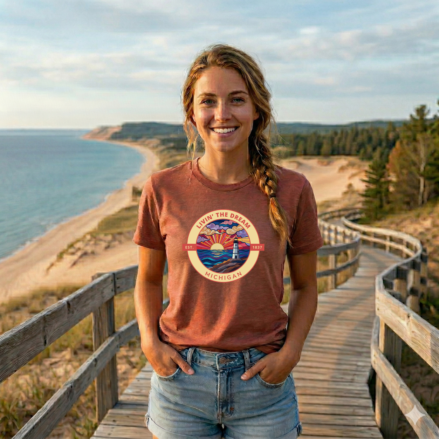 Michigan Livin' The Dream Patchwork Sunset Tee