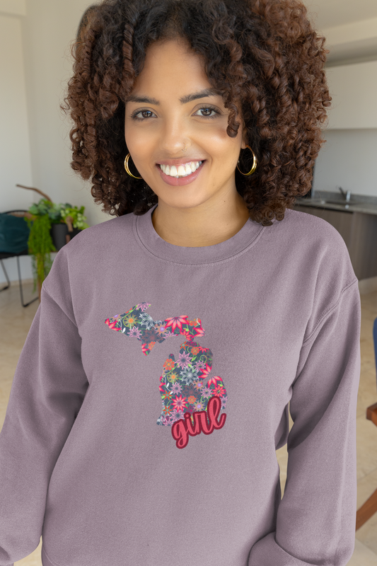 Michigan Girl Floral Midweight Softstyle Fleece Sweatshirt