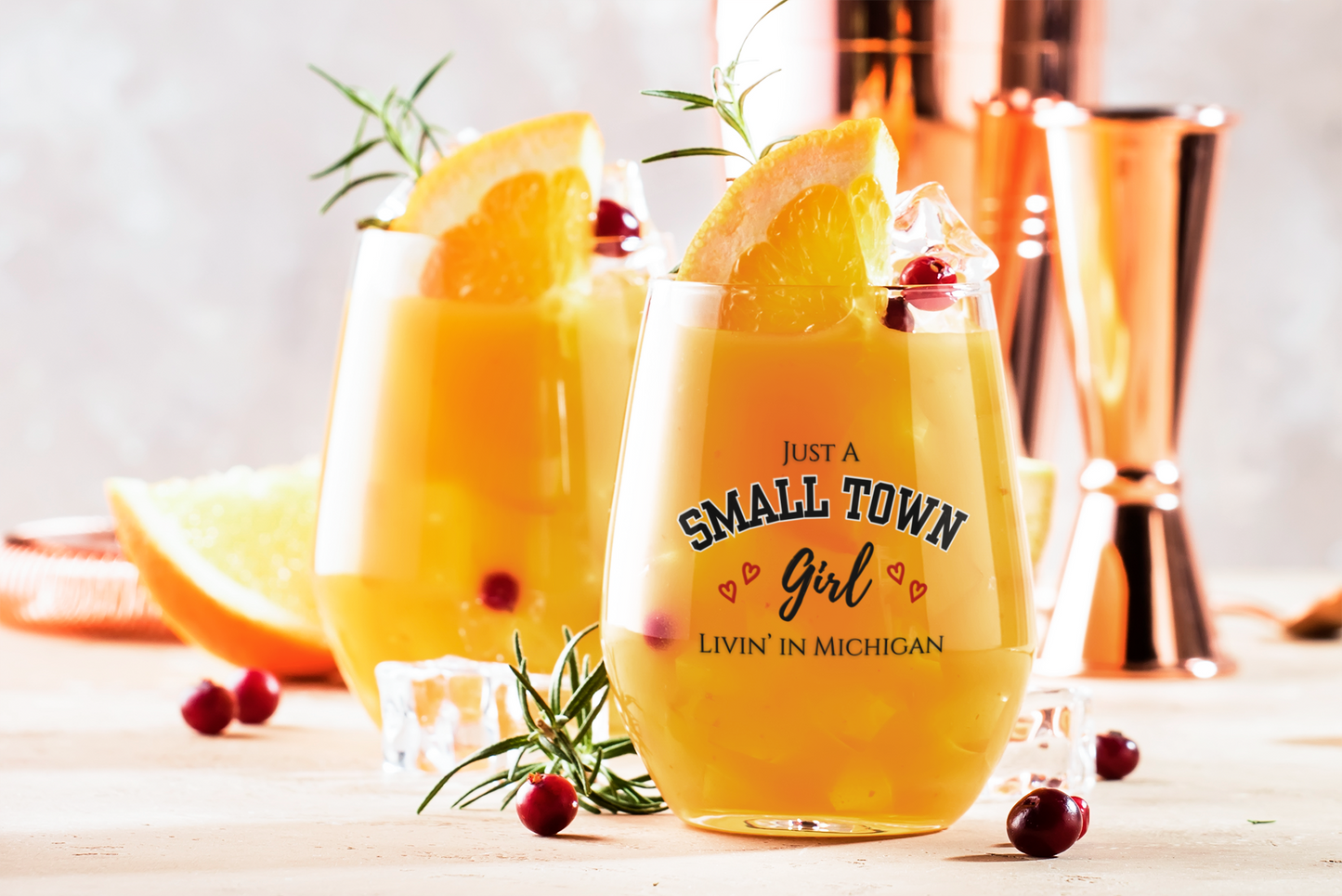 Small Town Girl - Livin' in Michigan Stemless Wine Glass, 11.75oz