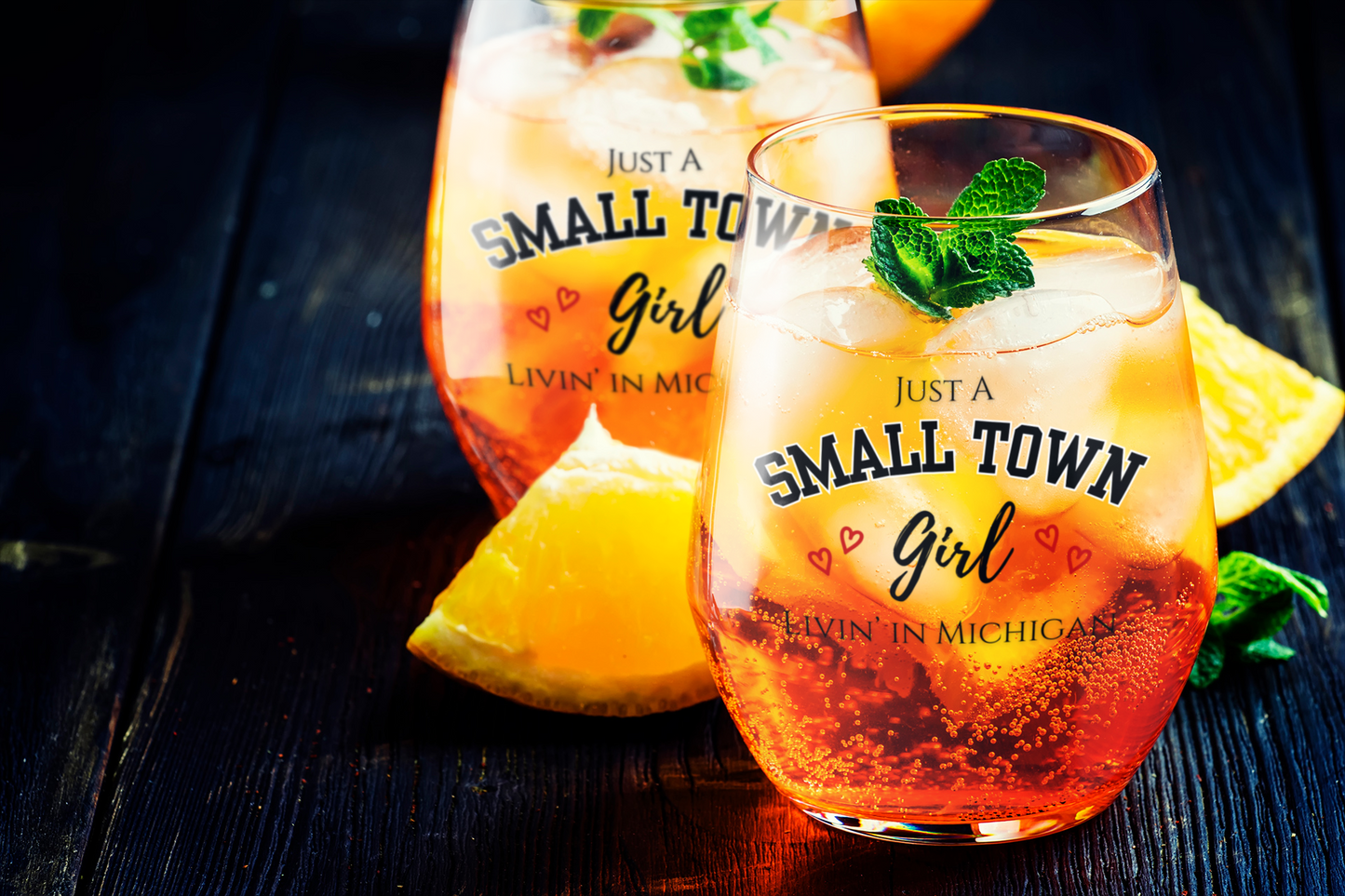 Small Town Girl - Livin' in Michigan Stemless Wine Glass, 11.75oz
