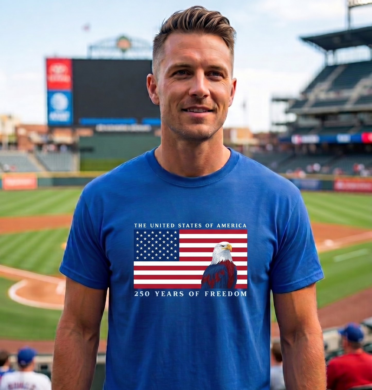 Patriotic American Flag Tee – "250 Years of Freedom" Bald Eagle Tee
