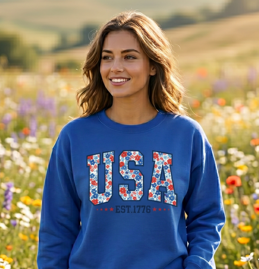 USA Floral Crewneck Sweatshirt